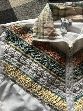 Granny Core Franciscan White Jacket with Pastel Smocked Panels